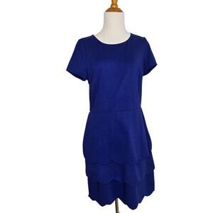 Boden Sheath Dress Tiered Scalloped Hem Royal Blue Ponte Knit Women 8R